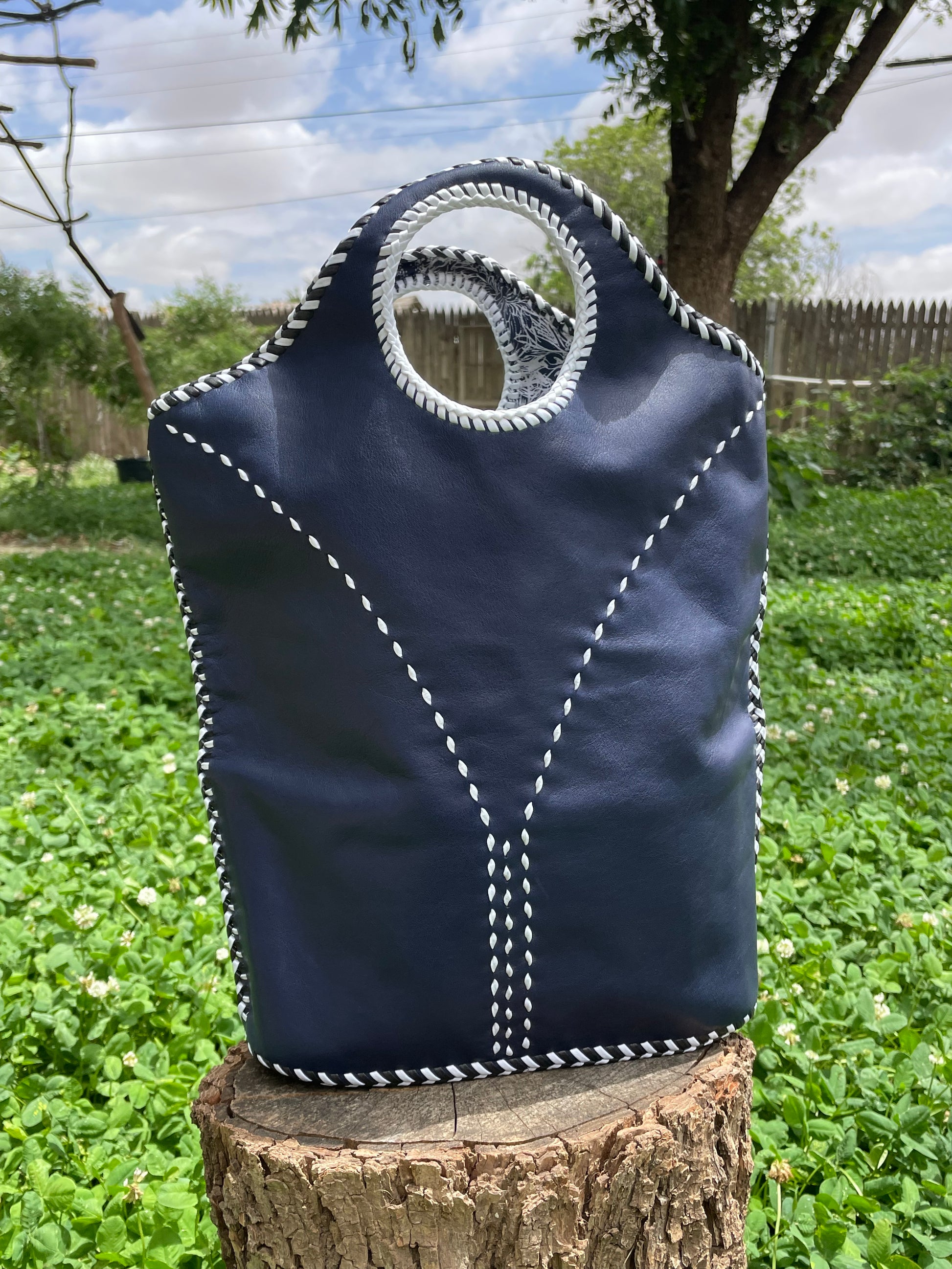 Navy Blue Sunflower Tote