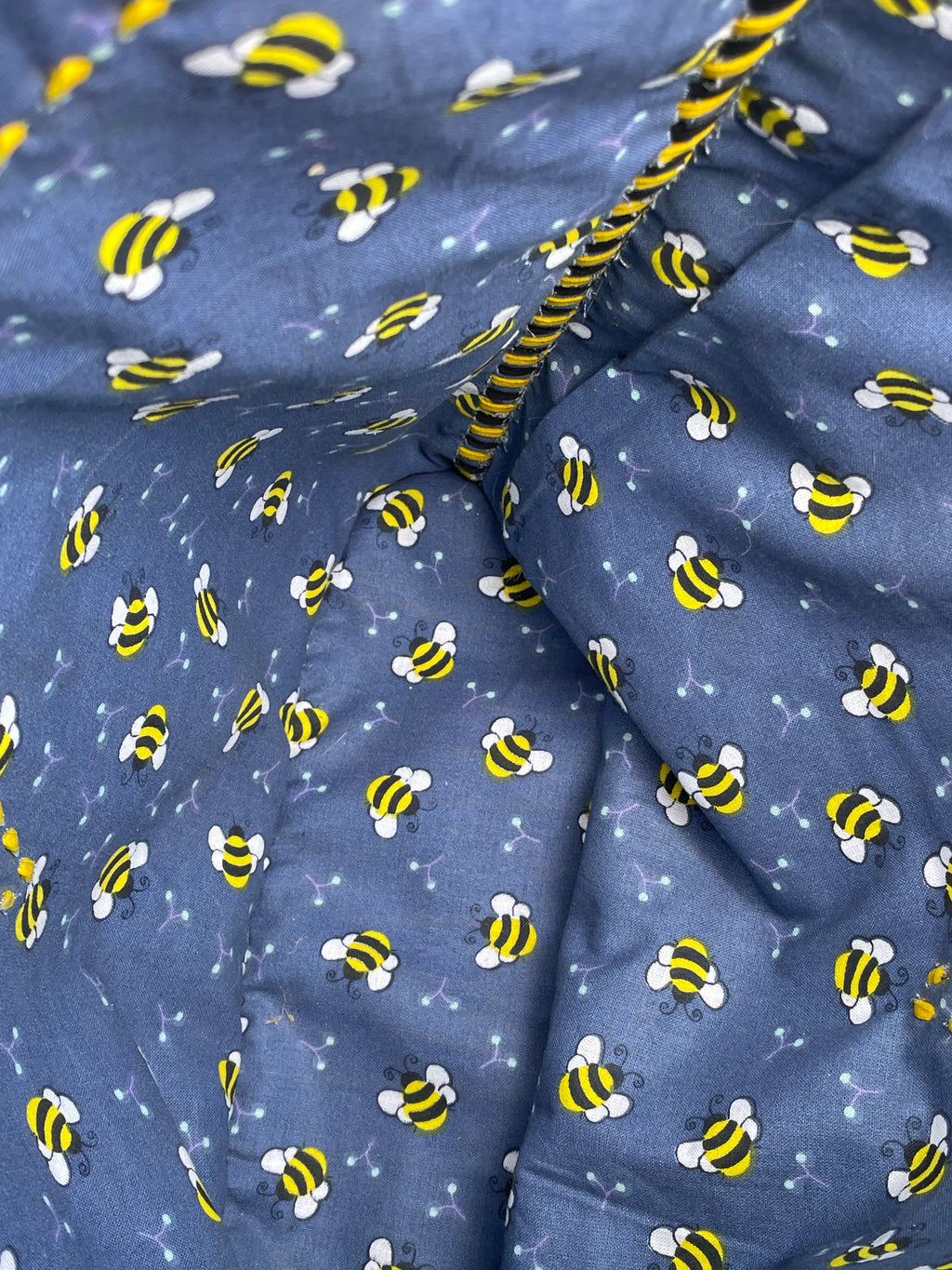 Navy Blue Leather Tote with Honey bees