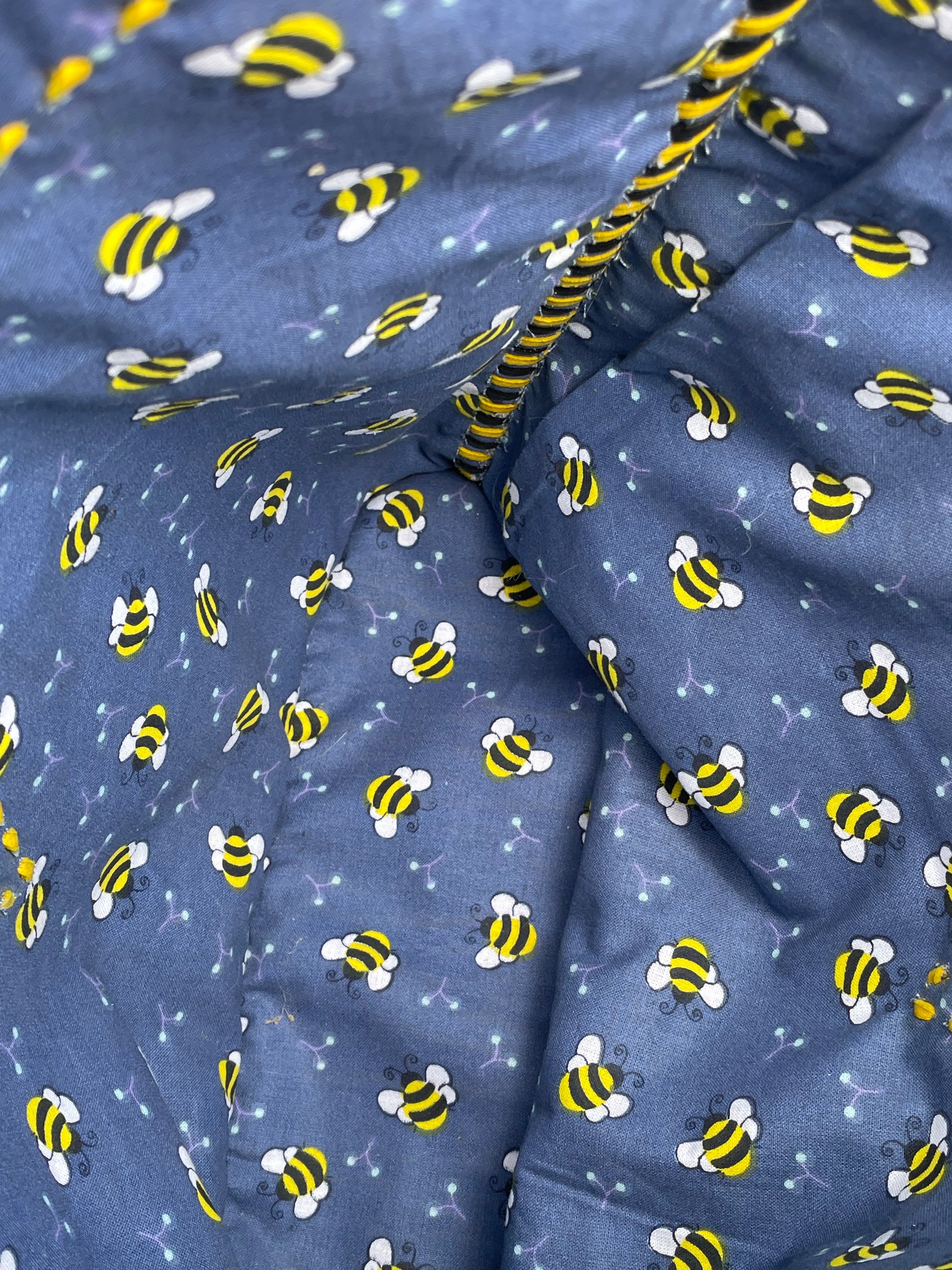Navy Blue Leather Tote with Honey bees