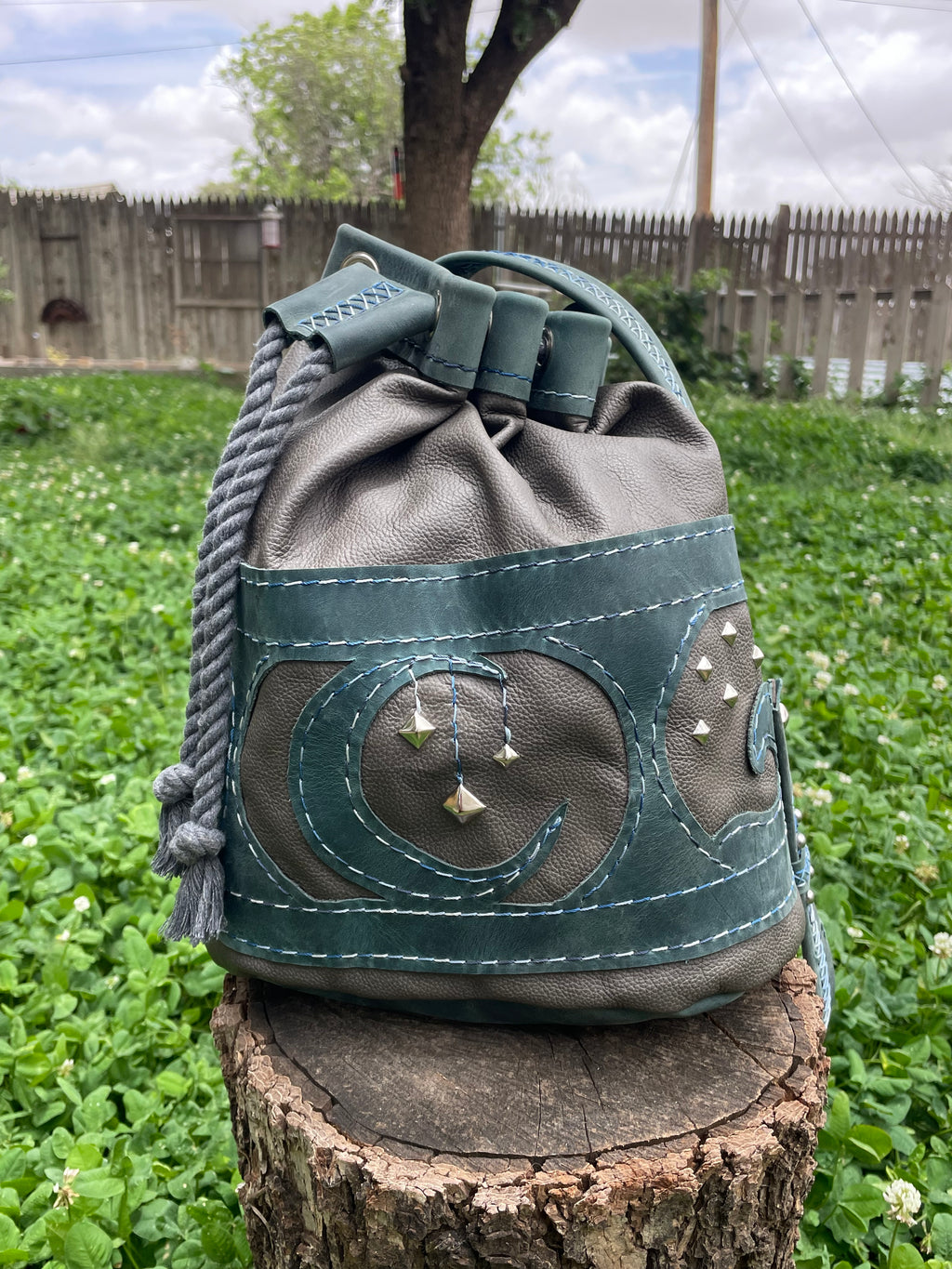 Bucket Bag with Moon, Stars, and Waves